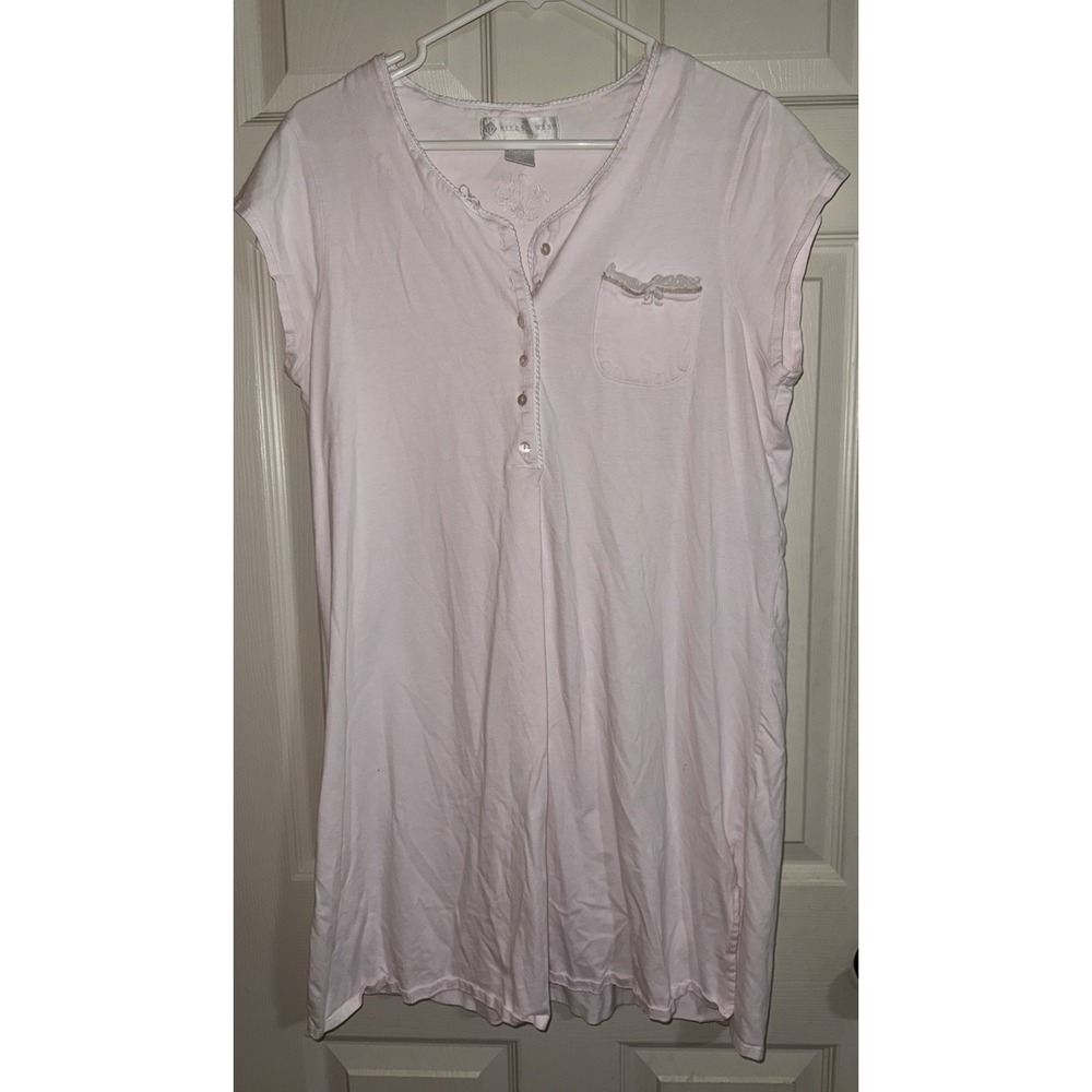Eileen West Nightgown Size M Shortsleeve Cottagecore Blush‎ Pink Side Split